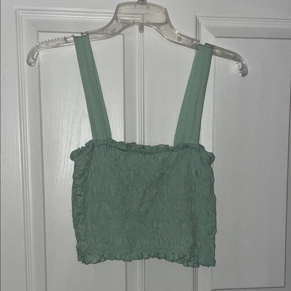American Eagle Outfitters Green Smocked Tank Top